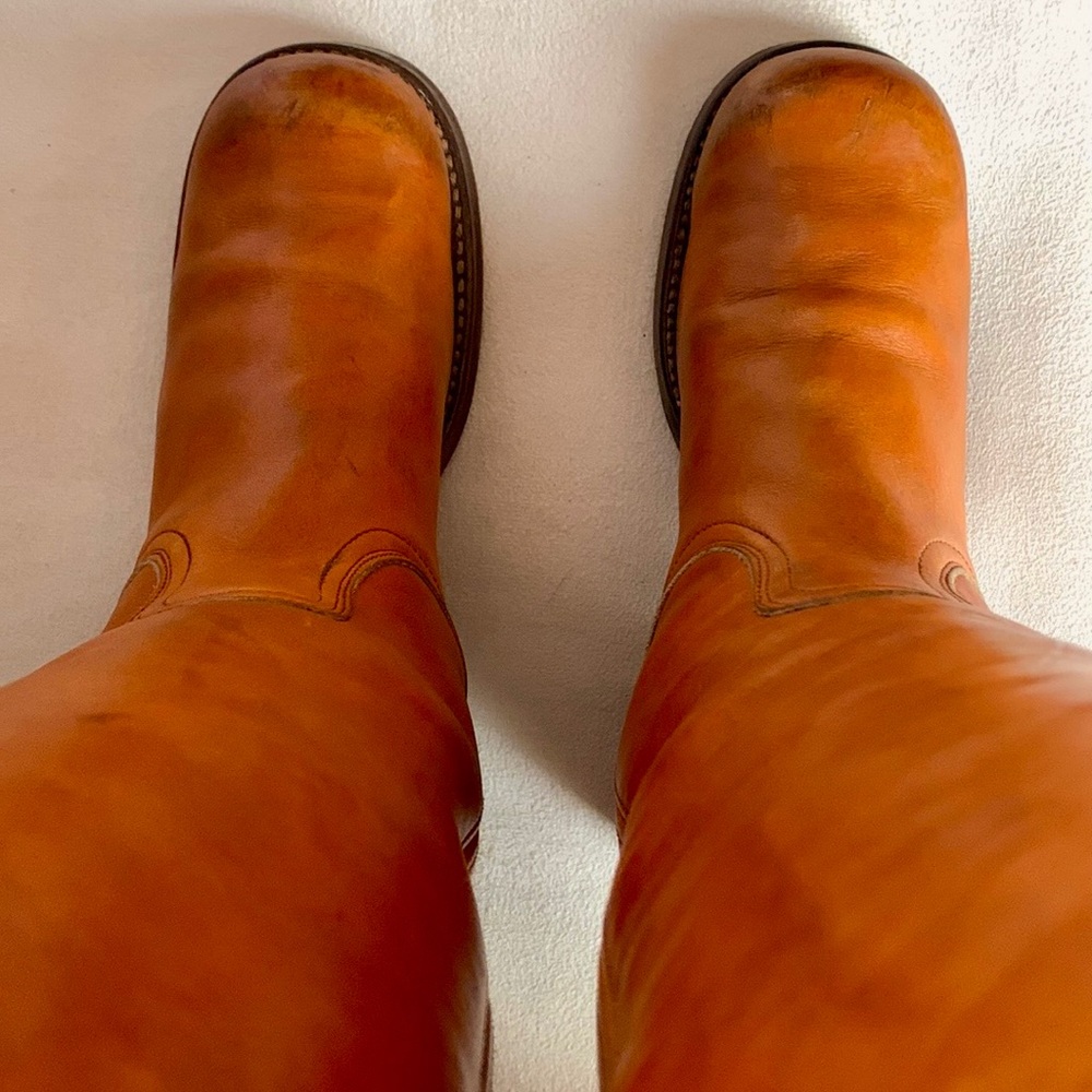 SOLD FRYE Campus Boots True Vintage Black Label Sunrise Cognac Tall Western 7 - Picture 5 of 8